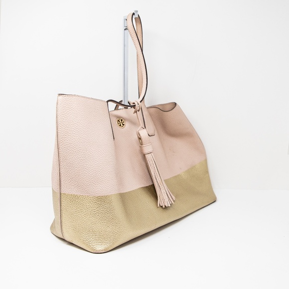 Tory Burch Handbags - Tory Burch Perry Genuine Leather Pink Metallic Gold Shoulder Tote Purse Bag